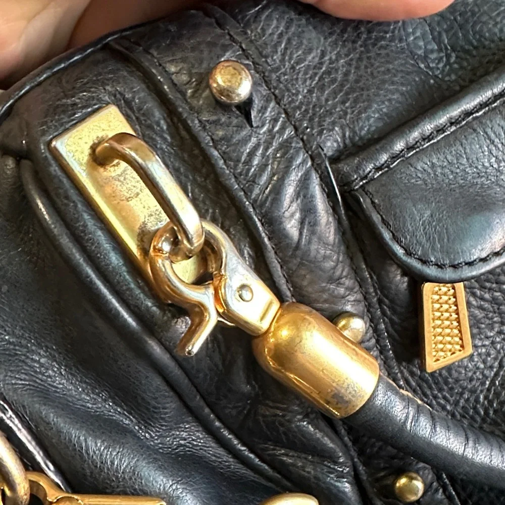 Rebecca Minkoff Black Leather Shoulder Bag with Gold Hardware (